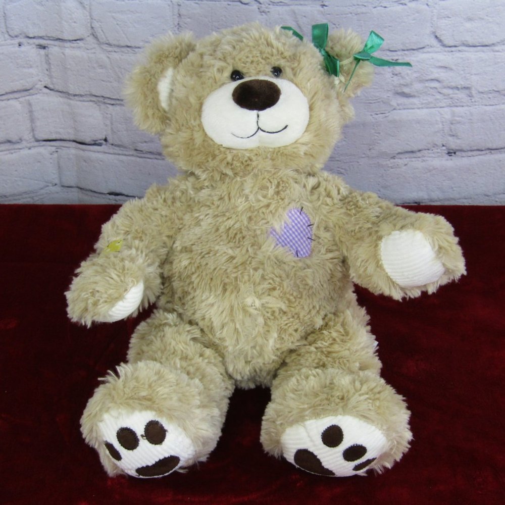 Build A Bear Yellow Purple Blue Patches Green Hair Ribbons 16" Plush Toy